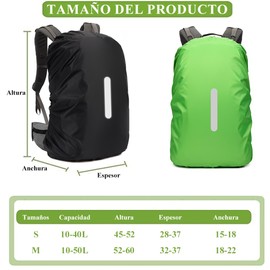 2 Funda Mochila Impermeable con Tira Reflectante, 10-50L Funda de Mochila a Prueba de Polvo, Protector Mochila Lluvia, Adecuado para Uso en Exteriores (Negro y Verde Fluorescente)