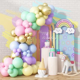 Pastel Rainbow Balloons, 12 Inch Macaron Colors Metallic Gold Balloons Garland, Assorted Colors Multicolor Latex Balloons for Birthday Baby Shower Wedding Easter Rainbow Theme Party Decorations