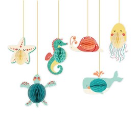 ANCLLO Pack of 6 Birthday Party Honeycomb Ornaments Ocean Theme Underwater World Children's Birthday Nursery