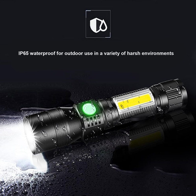 LED Flashlight Rechargeable Torch LED Pocket Flashlight with COB Light