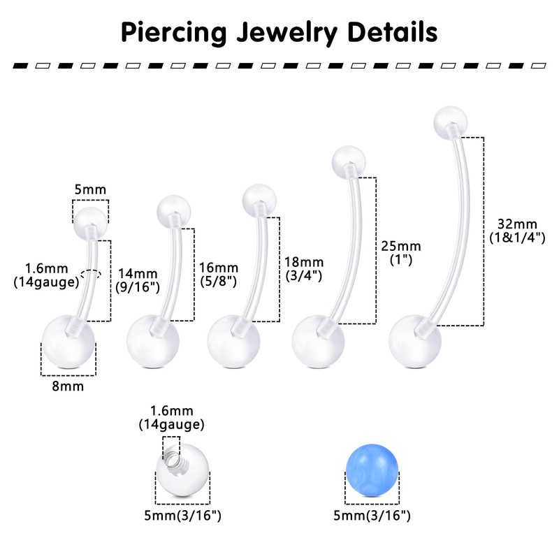 Longita Clear Belly Button Rings Plastic Belly Button Rings Plastic