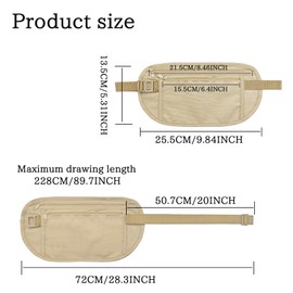 FuninCrea Money Belt, Nylon Fanny Pack Hidden Belt Bag with RFID Blocking for Women Men, Anti-theft Waist Pack Under Clothes with Adjustable Buckle for Travel, Running, Hiking, Cycling (khaki)