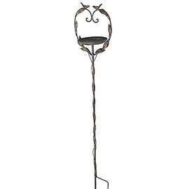 MAISONICA Tall 1.2m Rusty Gold Metal Garden Stake Bird Feeder Bath Ornament Decoration