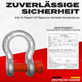 PinPro 4 x Curved Shackles with Eye Bolts | Load Capacity / WLL 0.33 - 6.5 t Selectable | Made of Hot-Dip Galvanised High-Strength Steel (Pack of 4, WLL: 0.33)