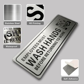 Metal Stainless Steel Employees Must Wash Hands Before Returning to Work Sign, With Self Adhesive,9in x 3in (1pcs)