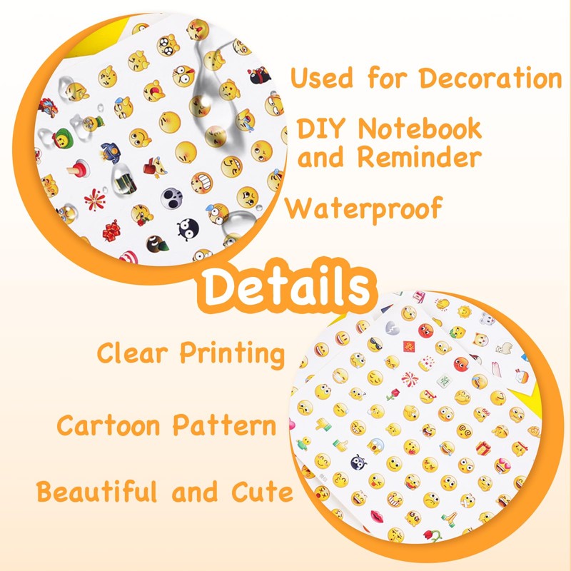 Thoquene 14 Sheets Smiley Emoji Stickers for Kids Notebook Decoration