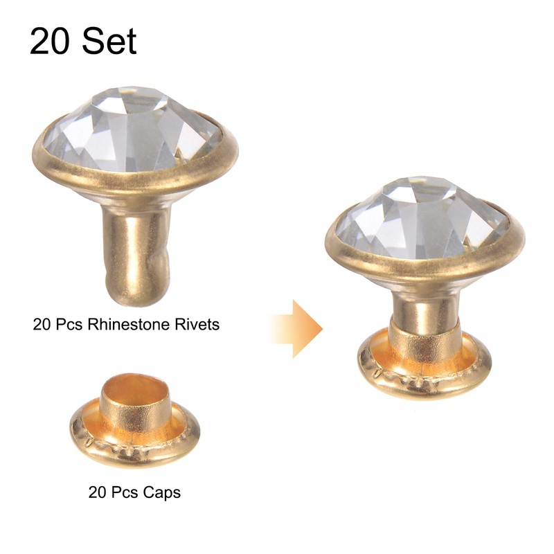 HARFINGTON 20pcs Crystal Rivets 8mm Rhinestone Rivets Rapid Stud rivets