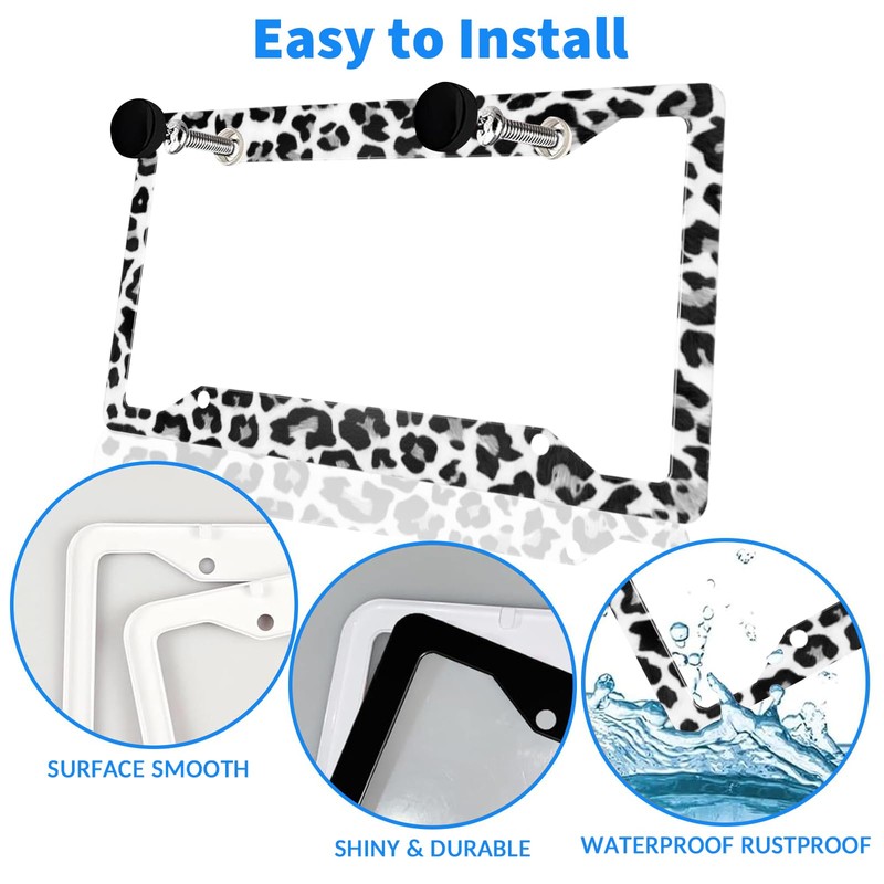 Leopard Print License Plate Frame for Women Black Gray Cheetah
