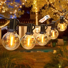 String Lights for Outside 150FT,Dimmable Waterproof Outdoor String Lights with 75+2 Shatterproof G40 Globe Bulbs Connectable LED Patio Lights, Commercial Hanging Lights for Christmas Backyard Party