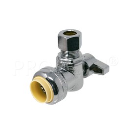 PROCURU 1-Pack PushFit Angle Stop Valve 1/2" Nom x 3/8" OD Comp, Quarter-Turn Push-to-Connect Brass Shutoff Valve for Copper, PEX, CPVC, PE-RT, HDPE Pipes (8X8012-1P)