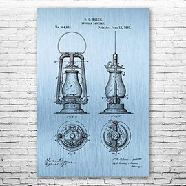 Tubular Lantern Poster Print, Miner Gift, Lamp Blueprint, Homesteading Art, Frontier Decor, Mining Decor, Gold Rush Art Blue Steel (5 inch x 7 inch)