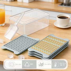 Molde de Cubitos de Hielo de Silicona con 117 Cubos Pequeños, Bandeja de Hielo con Tapa, Recipiente de Almacenamiento y Pala de Hielo, Fácil Desmoldeo para Congelador(Gris)