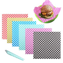 300 Sheets Food Grade Wrap, Greaseproof Sheets,Checkered Basket Liners Oil Proof Food Wrapping Checkered Sandwich Wrappers for BBQ Picnic Party