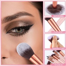 Juego de 20 brochas de maquillaje de viaje, 10 brochas de maquillaje pequeñas con espejo, bolsa de almacenamiento y 8 esponjas de maquillaje para el h