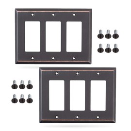 Pack of 2 Wall Plate Outlet Switch Covers by SleekLighting | Decorative oil rubbed bronze | Variety of Styles: Decorator/Duplex/Toggle / & Combo | Size: 3 Gang Decorator)