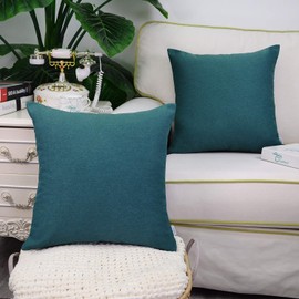 CaliTime Pack of 2 High Classic Comfy Throw Pillow Covers Cases for Couch Sofa Bed Bedding Thick Two Tone Texture Both Sides 18 X 18 Inches Deep Teal