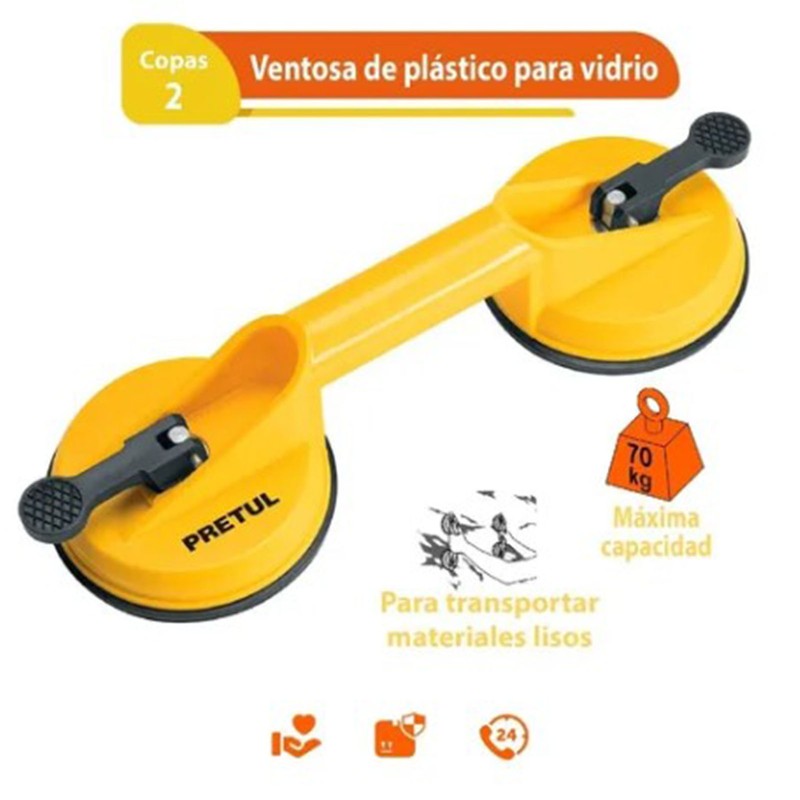 Yellow 2 Jaw Suction Cup Aluminium Alloy Professional Double Jaw