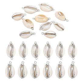 PATIKIL Natural Seashell Charm Kit, 10 Pcs Oval Dyed Shell Craft Pendants with Hole Shell Connection for Necklace DIY Ocean Jewelry Making, Silver
