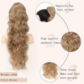 AFNOTE Ponytail Extension,24 Inch Long Curly Wavy Drawstring Ponytail Hair Extensions Synthetic Clip in Pony Tails Hairpiece for Women Girl(Brown)