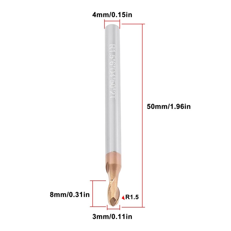 Briny River 2Pcs 3mm Ball Nose End Mill AlTiN Coated