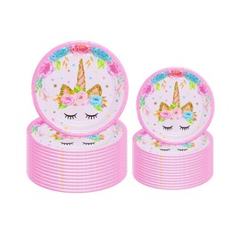 RFAPTDM 64pcs Unicorn 7inch and 9inch Paper Plate, Disposable Tableware Set for Baby Shower,Serves 32 Guests