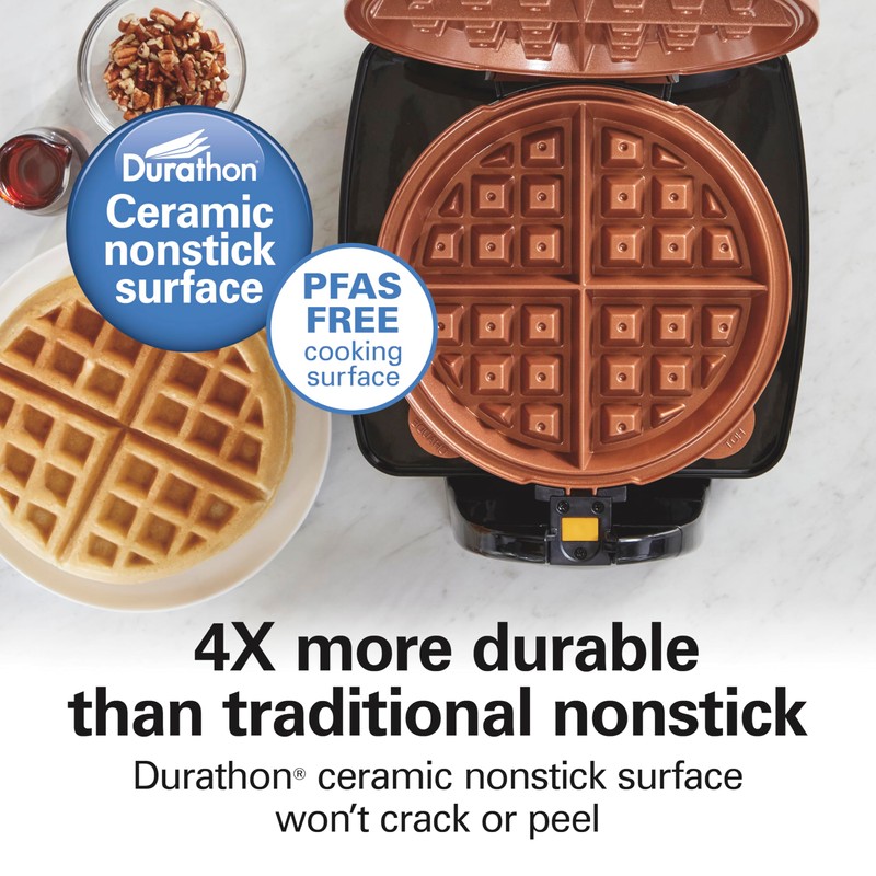 Hamilton Beach Belgian Waffle Maker with Removable PFAS-Free Durathon Nonstick