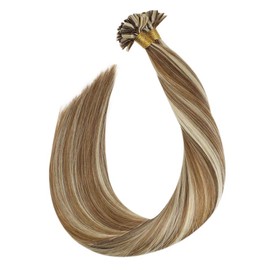 Ugeat Highlight Golden Brown with Bleach Blonde U Tip Hair Extensions Human Hair 16 Inch Hot Fusion U Tip Human Hair Extensions #P10/613 Keratin Hair Extensions 50G Pre Bonded Nail Tip Extensions