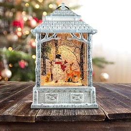 Snowman with Deer Lantern Snow Globe by The San Francisco Music Box Company