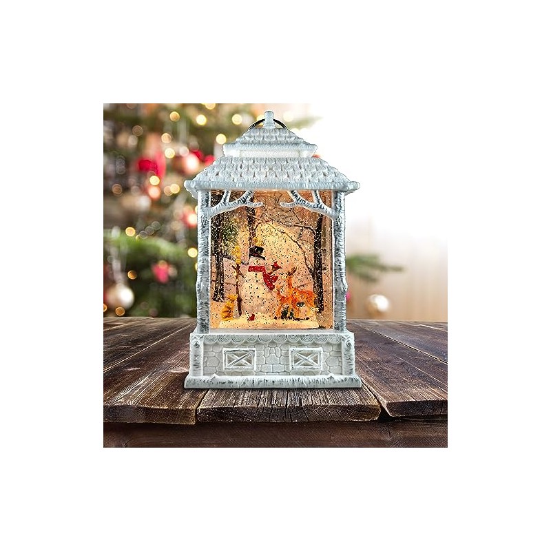 Snowman with Deer Lantern Snow Globe by The San Francisco