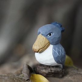 Hej!e Shoebill Sculpture Wooden Object Scandinavian Miscellaneous Goods Interior Doll Handmade Basswood Small (Blue)