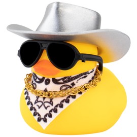 wonuu Car Dashboard Ornaments Rubber Ducks, Yellow Glitter Cowboy Hat Duck Decoration with Mini Cap Necklace Sunglasses (Sliver Cowboy)