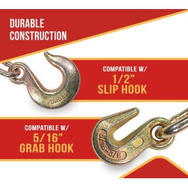 Mytee Products (4 Pack) 5/16"- 3/8" Heavy Duty Ratchet Chain Binder w/ 5/16" Grab Hook & 1/2" Slip Hook, 5,400 Lbs WLL - Tie Down Hauling Load Binders for Flatbed Trailers
