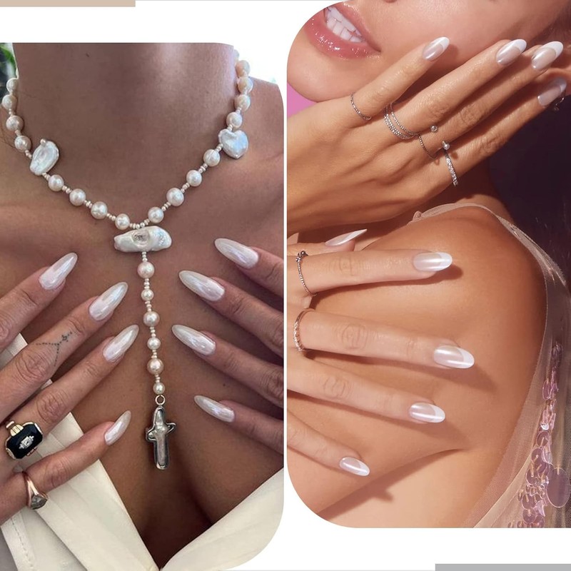 2PCS Cromo Efecto Espejo Uñas Blanco Perla Polvo Uñas Brillo