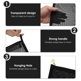 Adorila Mesh Makeup Bag Heart Print Zipper Mesh Storage Bag Travel Cosmetic Accessories Organizer for Women, Pack of 5, Black