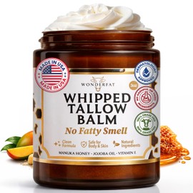 Wonderfat Grass-Fed Whipped Tallow Balm, Face and Body Moisturizer with Manuka Honey, Fragrance Free Tallow Moisturizer for Sensitive Skin, Lightweight Tallow Cream, 3 oz