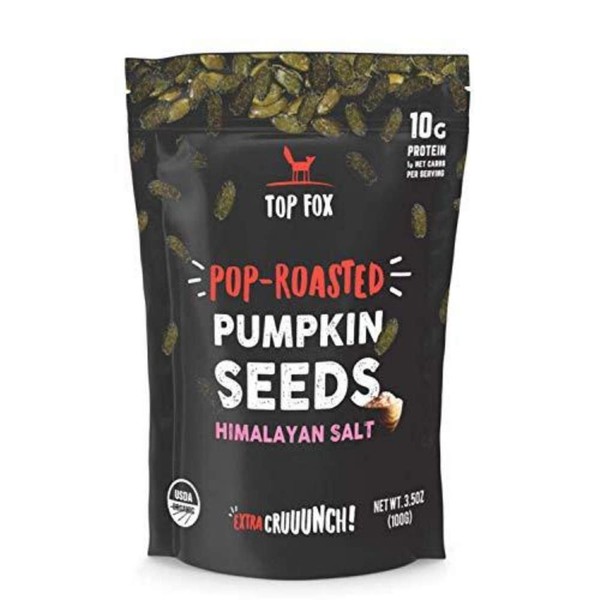 Top Fox Snacks - Organic Pop-Roasted Pumpkin Seeds | Healthy Protein Snacks - Gluten Free - Keto and Vegan Friendly (Himalayan Salt, 3.5 oz - 6 Pack)