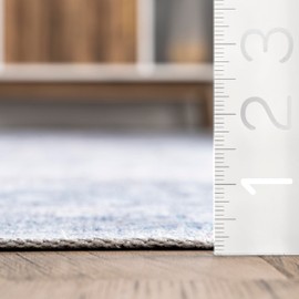 nuLOOM 2'6" x 8' SpinClean Machine Washable Stain-Resistant Area Rug with Non Slip Backing, Low Profile for Living Room, Bedroom, and Dining Room, Katia Blue