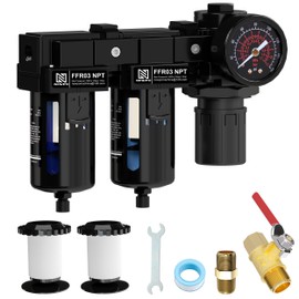 NEWPO 3/8'' NPT Air Drying System,Double Compressed Air Regulator with Metal Bracket,Air Pressure Regulator Combo 5&5 Micron Filter Cartridge