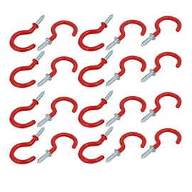 uxcell 1-1/4 Inch Plastic Coated Screw-in Open Cup Ceiling Hooks Hangers Red 20pcs