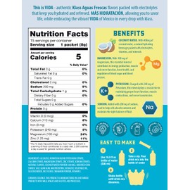 KLASS VIDA Hydration Sugar-Free Powder Packets |Electrolyte Agua Fresca Drink Mix |Horchata |15 Single Serve Sticks |Low Calorie, Natural Colors and Natural Flavors
