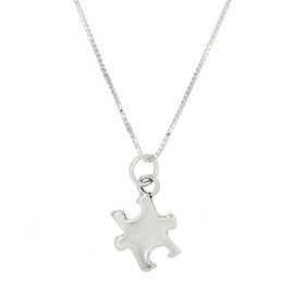LGU Sterling Silver Oxidized Double Sided Autism Symbol Puzzle Piece Necklace (18 Inches)