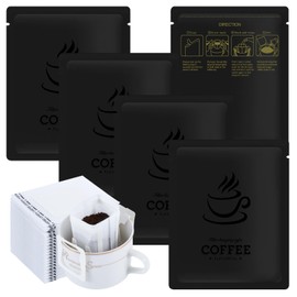 100 PCS Drip Coffee Bag with Coffee Filter Paper Bag (100 PCS) Black Aluminum Foil Hanging Ear Coffee Beans Storage Packaging Bags, Portable Heat Seal Drip Coffee Pouches for Travel, Camping, Home