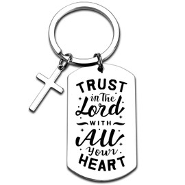 Inspirational Scripture Keychain with Cross - Artistic Bible Verse Key Chain and Religious Gift for Christian, Silver, Medium