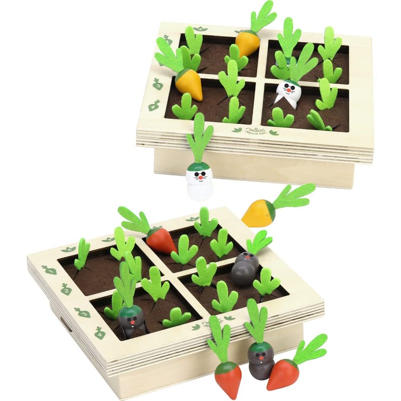 Vilac Wooden and Felt Battleship Style Game, Vegetable Garden Theme,