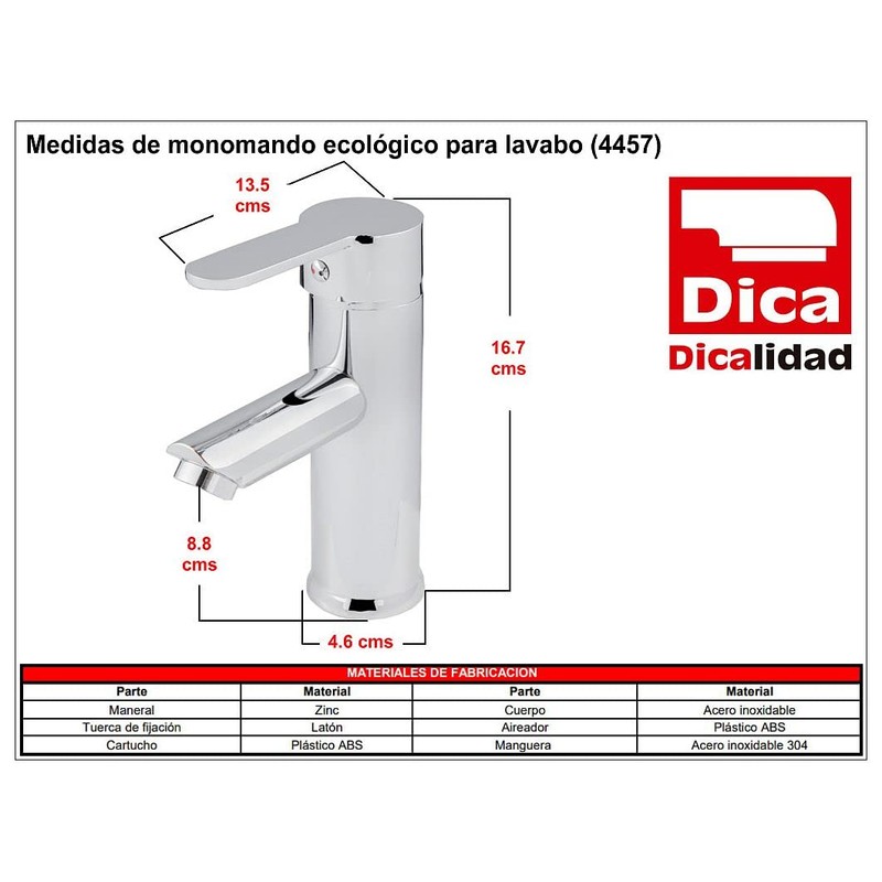 DICA 4457 Monomando para Lavabo, Llaves para Lavabo, Grifo de