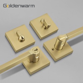 goldenwarm Exterior Deadbolt and Keyed Entry Door Handle Set, Brushed Gold Key Entry Front Door Handle with Lock and Key, Heavy Duty Zinc Alloy (1 Pack)