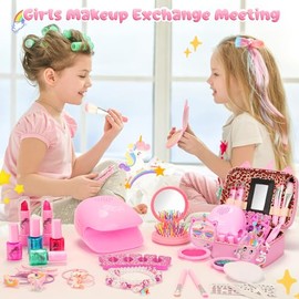 PERRYHOME Juguete de Maquillaje para Niñas, Cosmético Real Lavable, Maletín y Bolsa de Princesa, Princesa Juego de Simulación, No Tóxico, Regalos de C