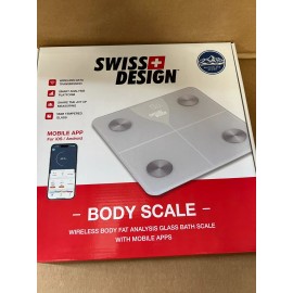 Swiss Design Wireless Body Fat Analysis Glass Bath Scale New