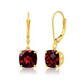 10k Yellow Gold 8mm Round February Birthstone Garnet Dangle Earrings for Women with Leverbacks by MAX + STONE