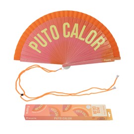 FISURA Original P*to Calor Fan Modern Colourful Reversible Wooden Hand Held Fan Pink Orange Gradient Hook Included Dimensions: 42.5 x 23 cm